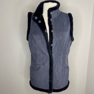 Women's Black Faux Suede Faux Fur Trim and Lining Vest S/M